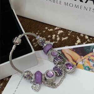 Pandora Silver Bracelet with Purple Charms